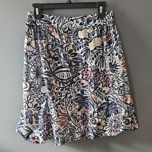 LOFT Navy and Cream Floral Skater Skirt